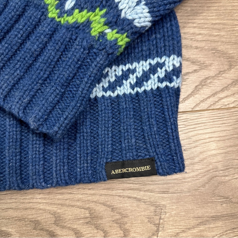 Vintage Abercrombie & Fitch Wool Blue Green Striped Crewneck Knit Sweater Mens L - Picture 5 of 7